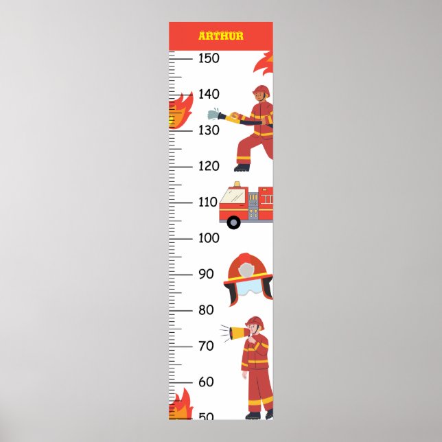 Cute Firefighter Fireman Growth Chart (Front)