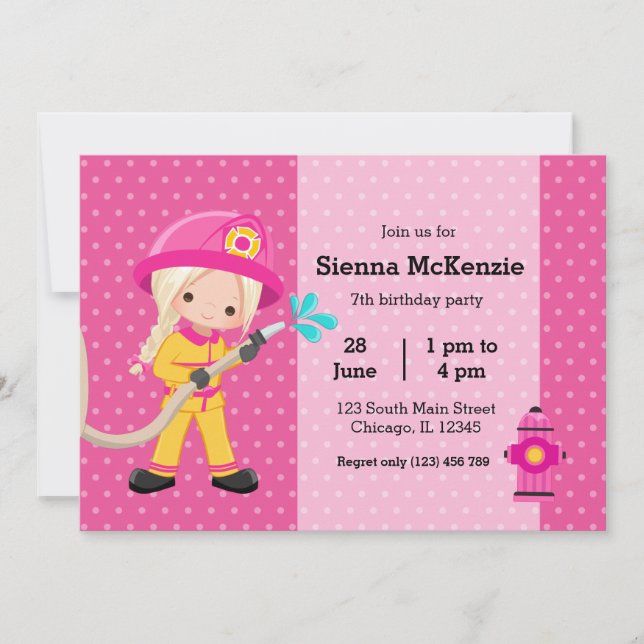 Cute Firefighter party Invitation (Front)
