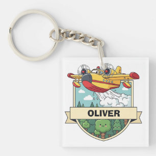 Cute Firefighting Plane Badge Keychain