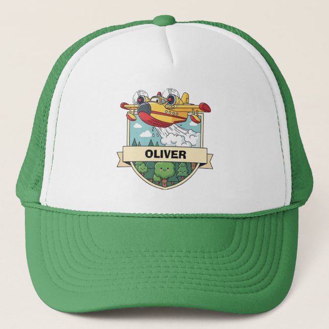 Cute Firefighting Plane Badge Trucker Hat (Front)