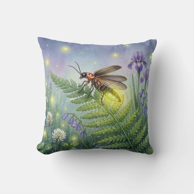 Cute Firefly and Flowers Tiny Insects  Throw Pillow (Front)