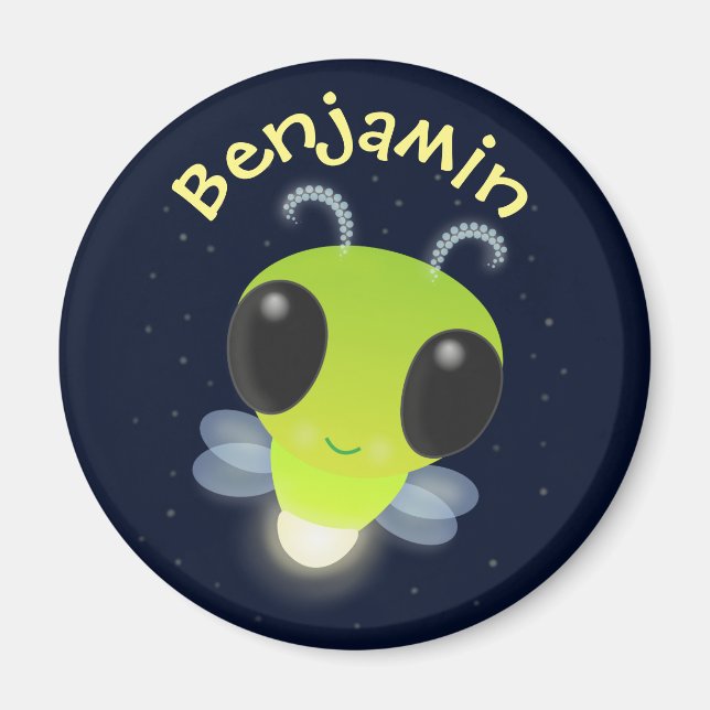 Cute firefly glow bug cartoon illustration magnet (Front)