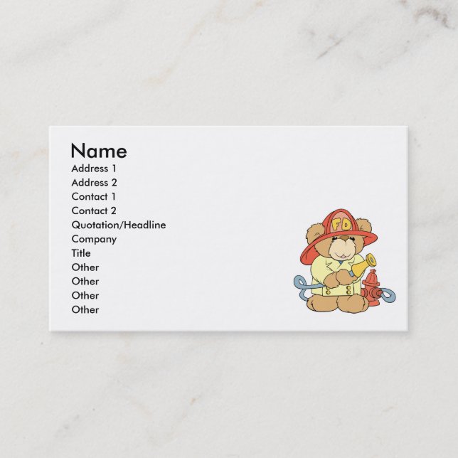 Cute Fireman Firefighter Bear Business Card (Front)