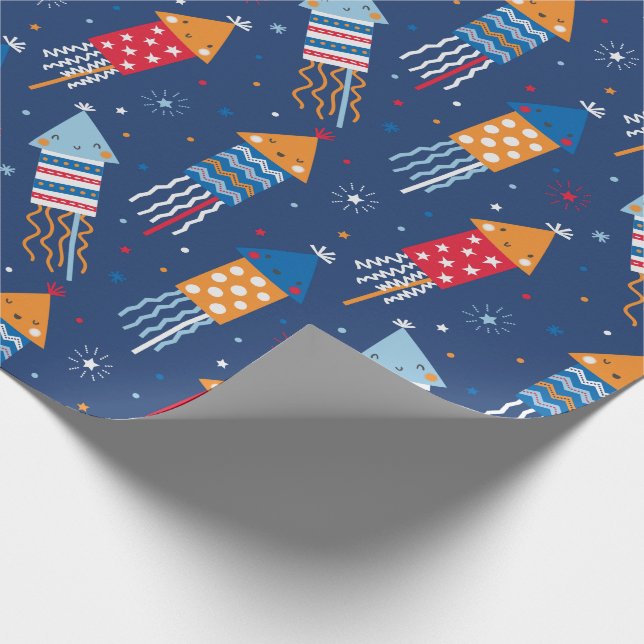 Cute Fireworks red blue white orange Wrapping Paper (Corner)