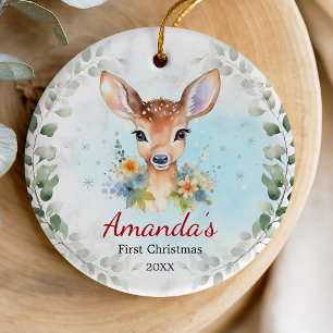 Cute first baby Christmas baby deer girl Ceramic O Ceramic Ornament