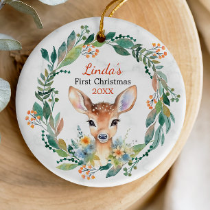 Cute first baby Christmas wreath baby dear Ceramic Ornament