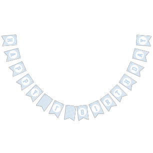 Cute First Birthday Blue Plaid Pattern Bunting Flags