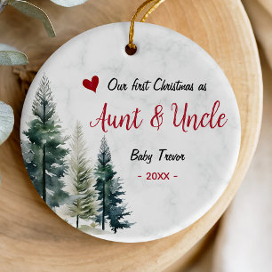 Cute first Christmas as Aunt and Uncle red heart Ceramic Ornament