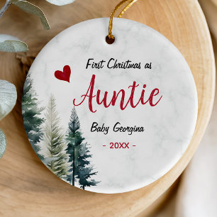 Cute first Christmas as auntie red heart Ceramic Ornament