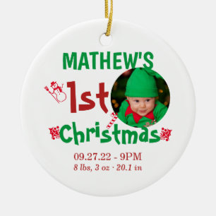 Cute First Christmas Baby Birth Stats Photo Ceramic Ornament