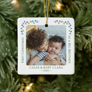 Cute First Christmas Big Brother 2 Photo Ceramic Ornament