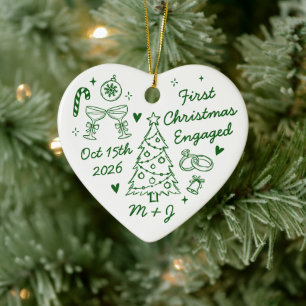 Cute First Christmas Engaged First Photo Ceramic Ornament