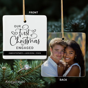 Cute First Christmas Engaged Photo Christmas Ceramic Ornament