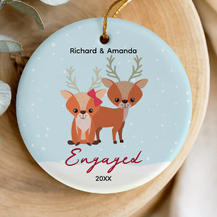 Cute first Christmas engagement deer couple Ceramic Ornament