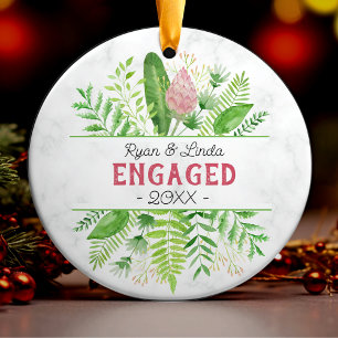 Cute first Christmas engagement floral greenery  Ceramic Ornament