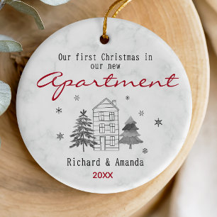Cute first Christmas in our new apartment  Ceramic Ornament