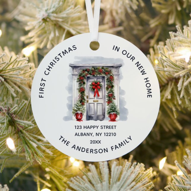 Cute First Christmas In Our New Home Family Photo Metal Ornament (Insitu)