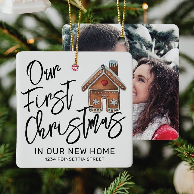 Cute First Christmas In Our New Home Photo Ceramic Ceramic Ornament (Creator Uploaded)