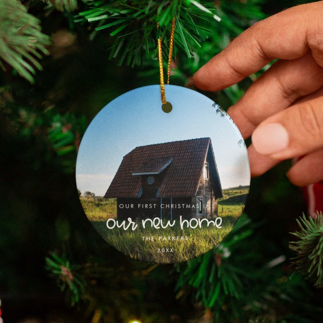 Cute First Christmas in our new home Photo Ceramic Ornament (Creator Uploaded)