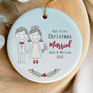 Cute first Christmas married bride and groom Ceramic Ornament