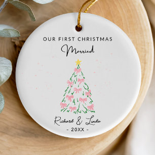 Cute first Christmas married coquette tree photo Ceramic Ornament