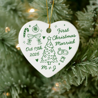 Cute First Christmas Married First Photo Ceramic Ornament