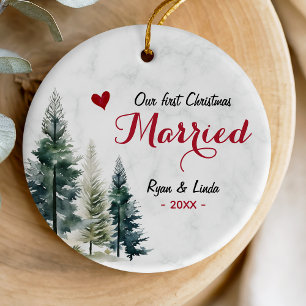 Cute first Christmas Married red heart Ceramic Ornament
