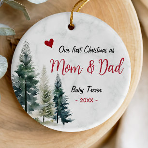 Cute first Christmas mom and dad red heart Ceramic Ornament