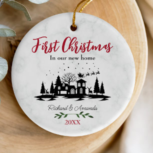 Cute first Christmas our new home black and white Ceramic Ornament