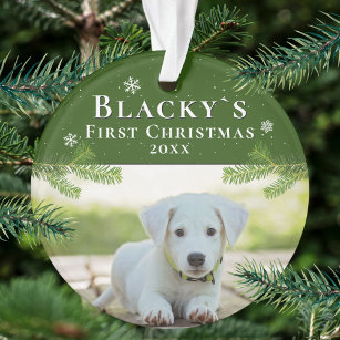 Cute First Christmas Pine Puppy Photo Ornament