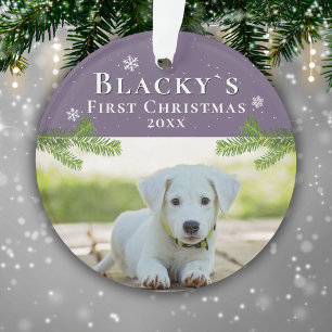 Cute First Christmas Pine Puppy Photo Ornament