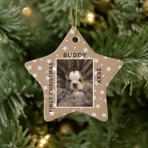 Cute First Christmas Puppy Dog Pet Photo Ceramic Ornament