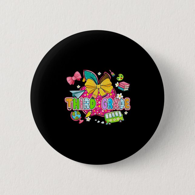 Cute First Day Of School Preppy Third Grade Back T 2 Inch Round Button (Front)