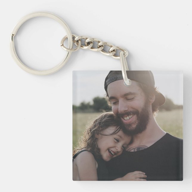 Cute First Father's Day Daddy Daughter Name Photo Keychain (Front)