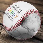 Cute First Father's Day Daddy | Photo Collage Baseball<br><div class="desc">Create a unique gift this fathers day with this modern custom text and photo baseball. Featuring the text 'Happy 1st Father's Day',  the text DADDY in colourful typography,  we love you lots,  name/s and 2 photographs.</div>