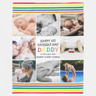Cute First Father's Day Daddy   Photo Collage Fleece Blanket