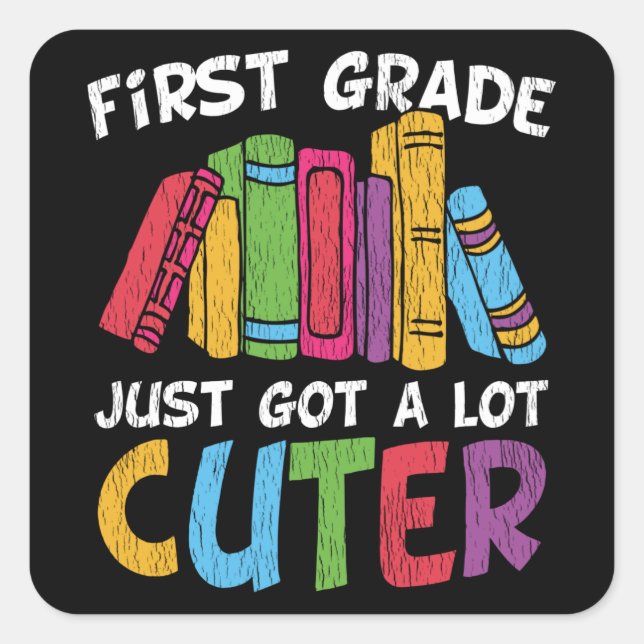 Cute First Grade School Teacher Kids Squad Books Square Sticker (Front)