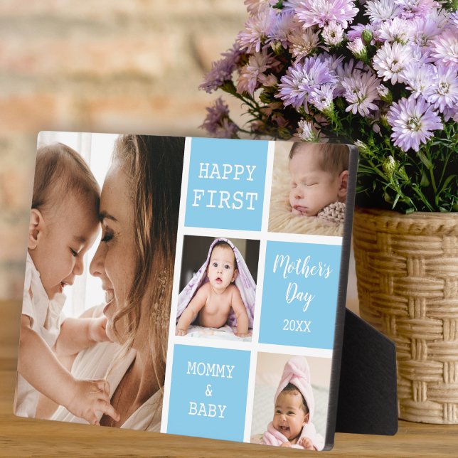 Cute First Mother's Day Blue 4 Photo Collage   Plaque (Cute First Mother's Day Blue 4 Photo Collage Plaque
)