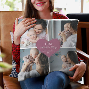 Cute First Mother's Day Gift Photo Collage Throw Pillow