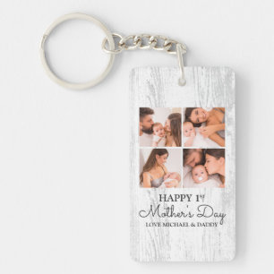 Cute First Mothers Day Modern Photo Collage Keychain