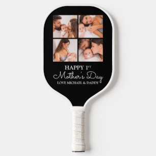 Cute First Mothers Day Modern Photo Collage Pickleball Paddle