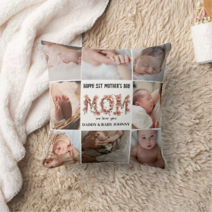 Cute First Mother's Day Mom Photo Collage Throw Pillow