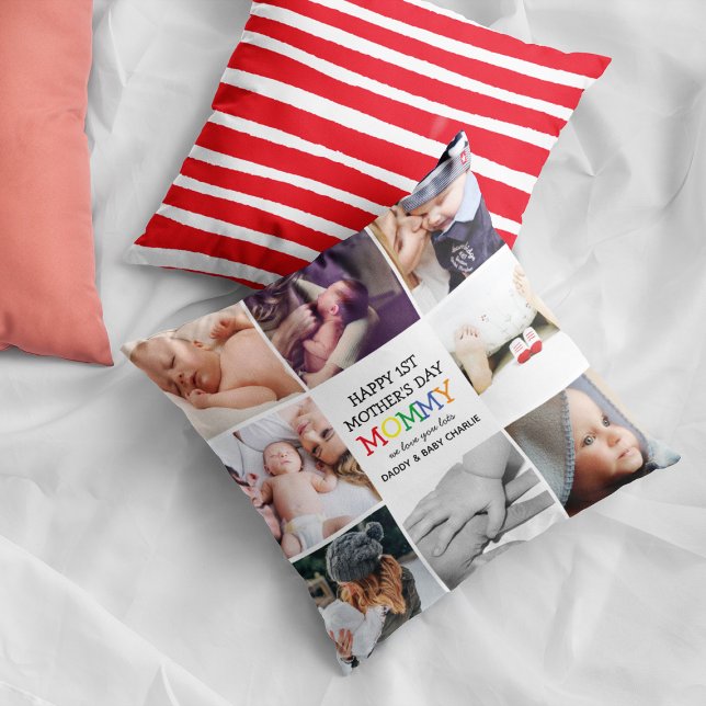 Cute First Mother's Day Mommy | Photo Collage Throw Pillow (Creator Uploaded)