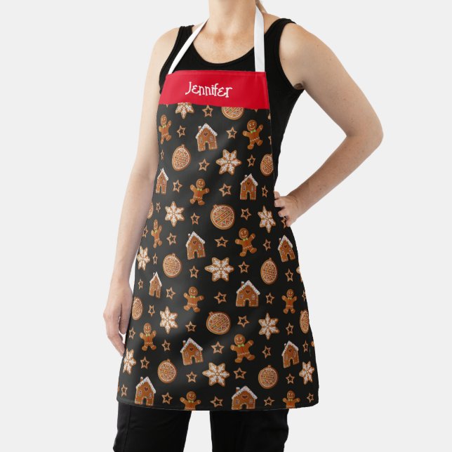 Cute First Name Gingerbread Illustration Pattern Apron (Insitu)