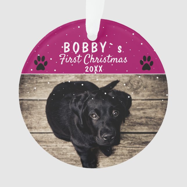 Cute First Puppy Christmas Paw Purple Dog Photo Ornament (Front)