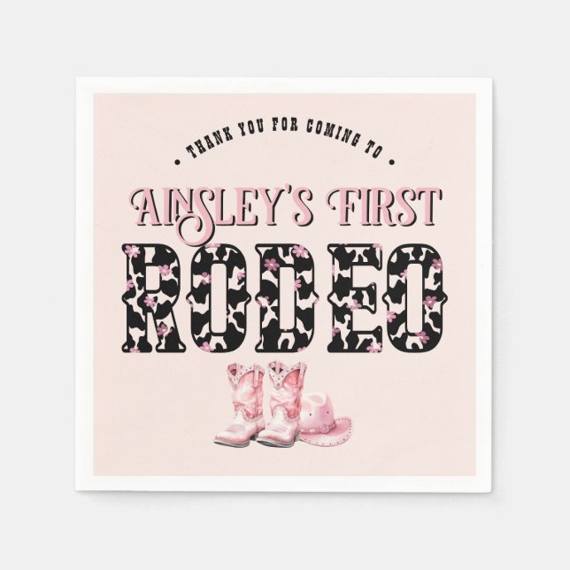 Cute First Rodeo Pink Personalized 1st Birthday Napkin (Front)