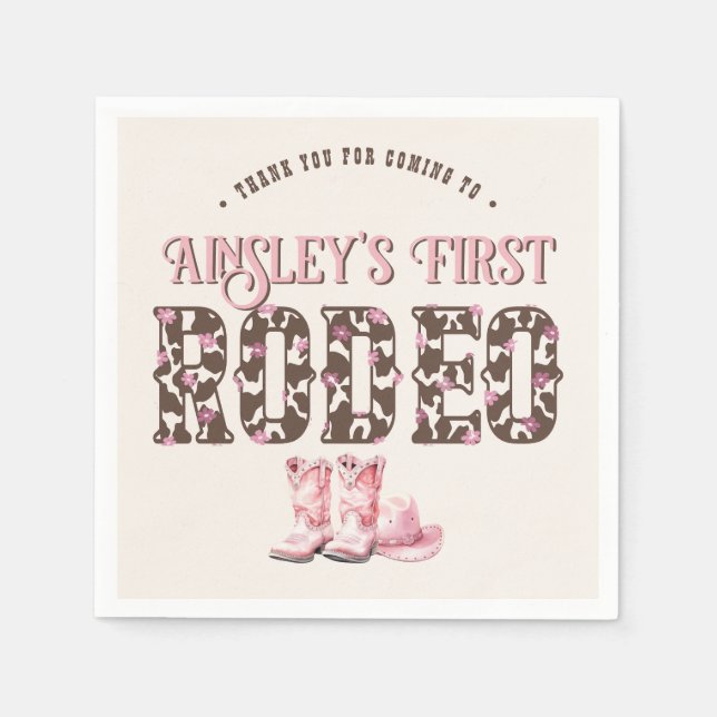 Cute First Rodeo Pink Personalized 1st Birthday Napkin (Front)
