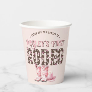 Cute First Rodeo Pink Personalized 1st Birthday Paper Cups