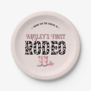 Cute First Rodeo Pink Personalized 1st Birthday Paper Plate