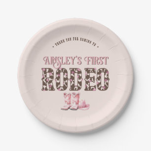 Cute First Rodeo Pink Personalized 1st Birthday Paper Plate